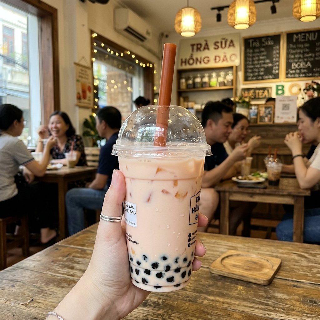 Trà sữa hồng đào