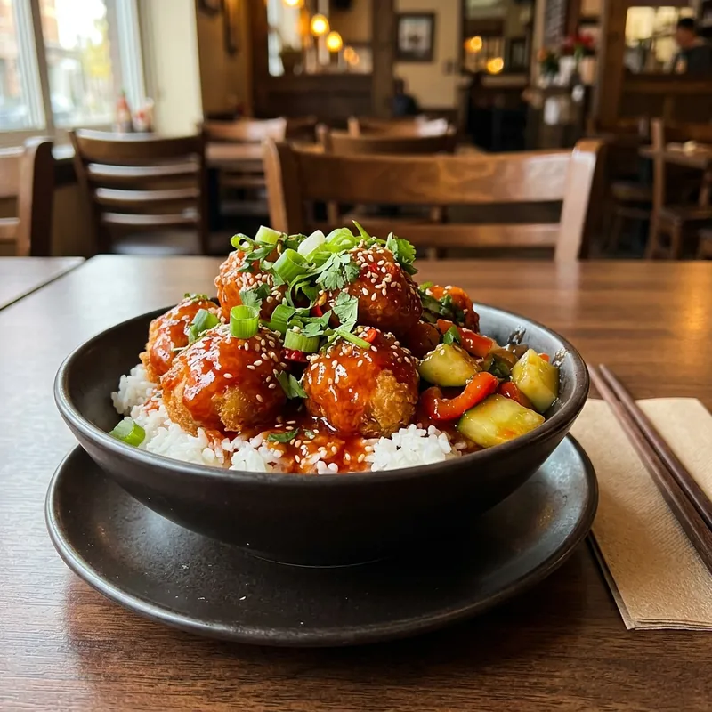 Cơm gà viên sốt